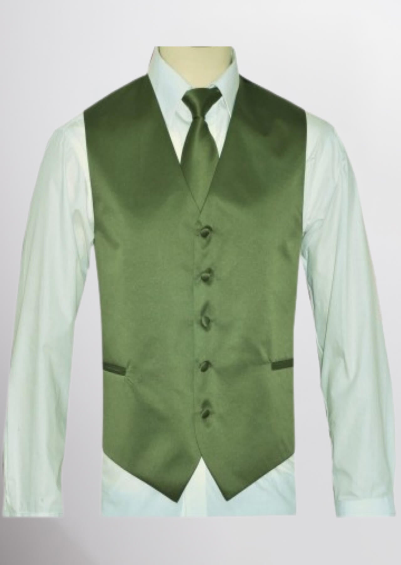 Men's Satin Solid Vest (Olive Green)