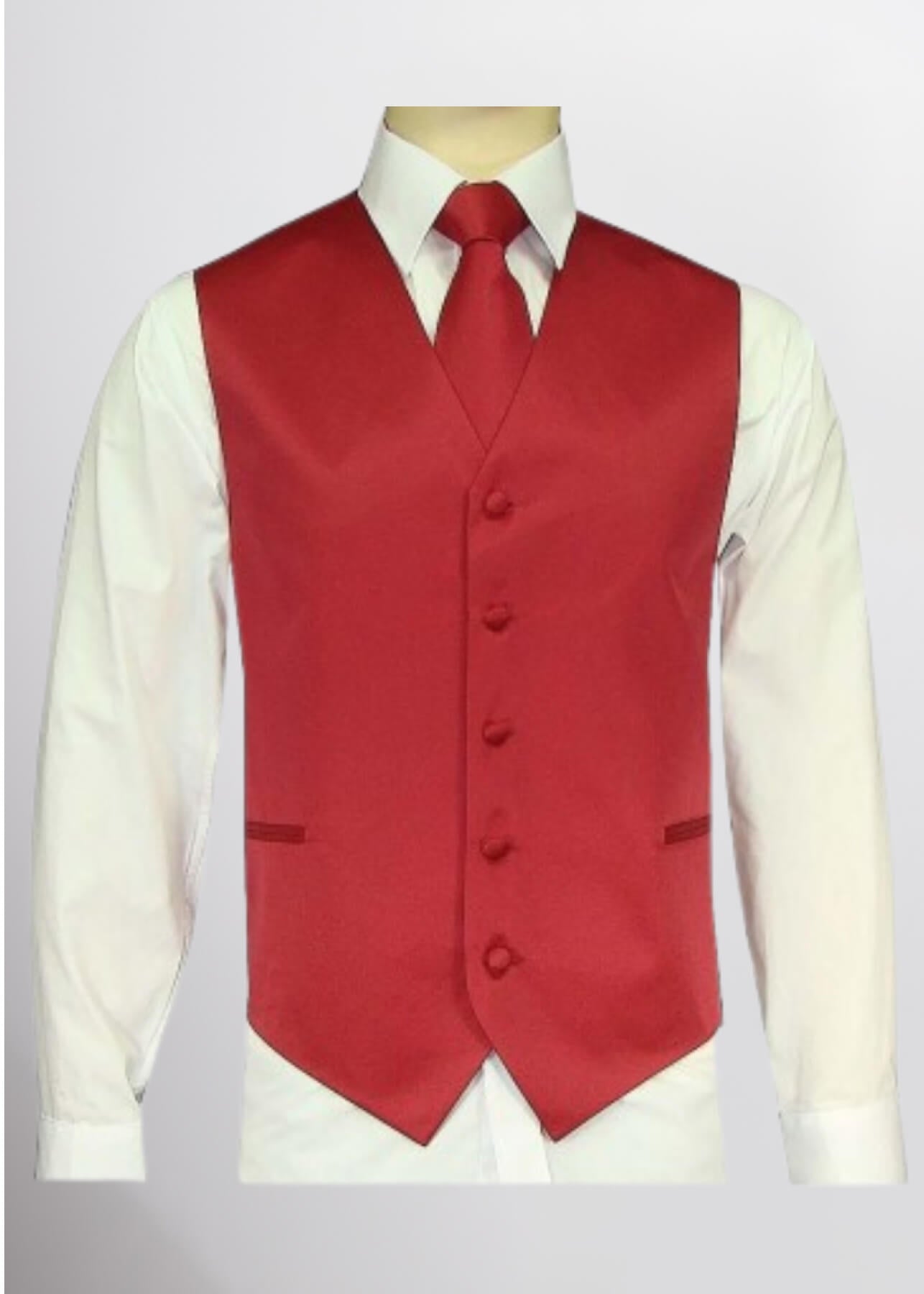 Men's Satin Solid Vest (Medium Red)