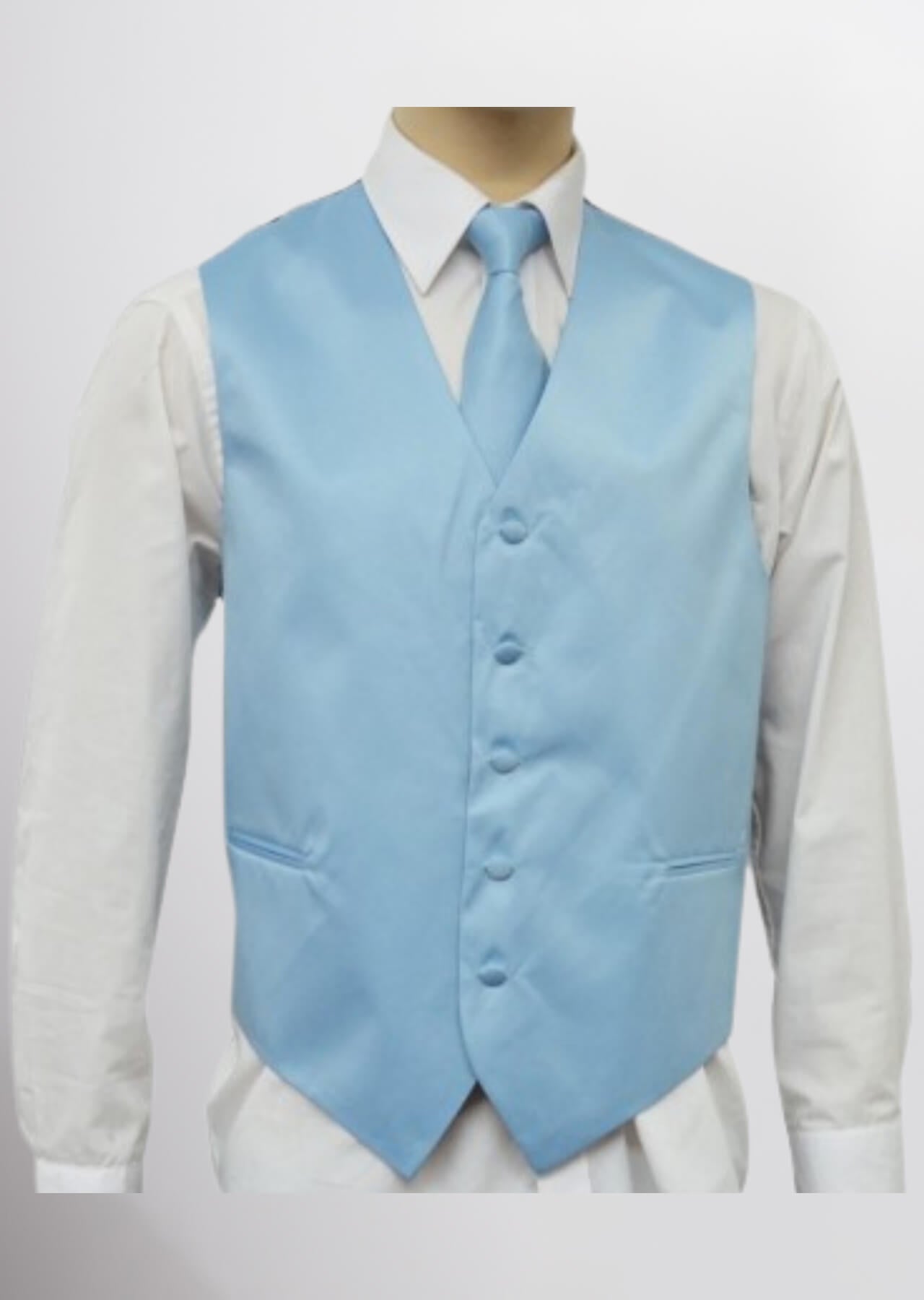 Men's Satin Solid Vest (Powder Blue)