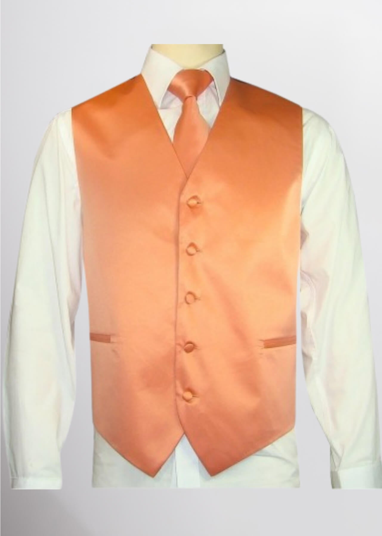 Men's Satin Solid Vest (Salmon Orange)