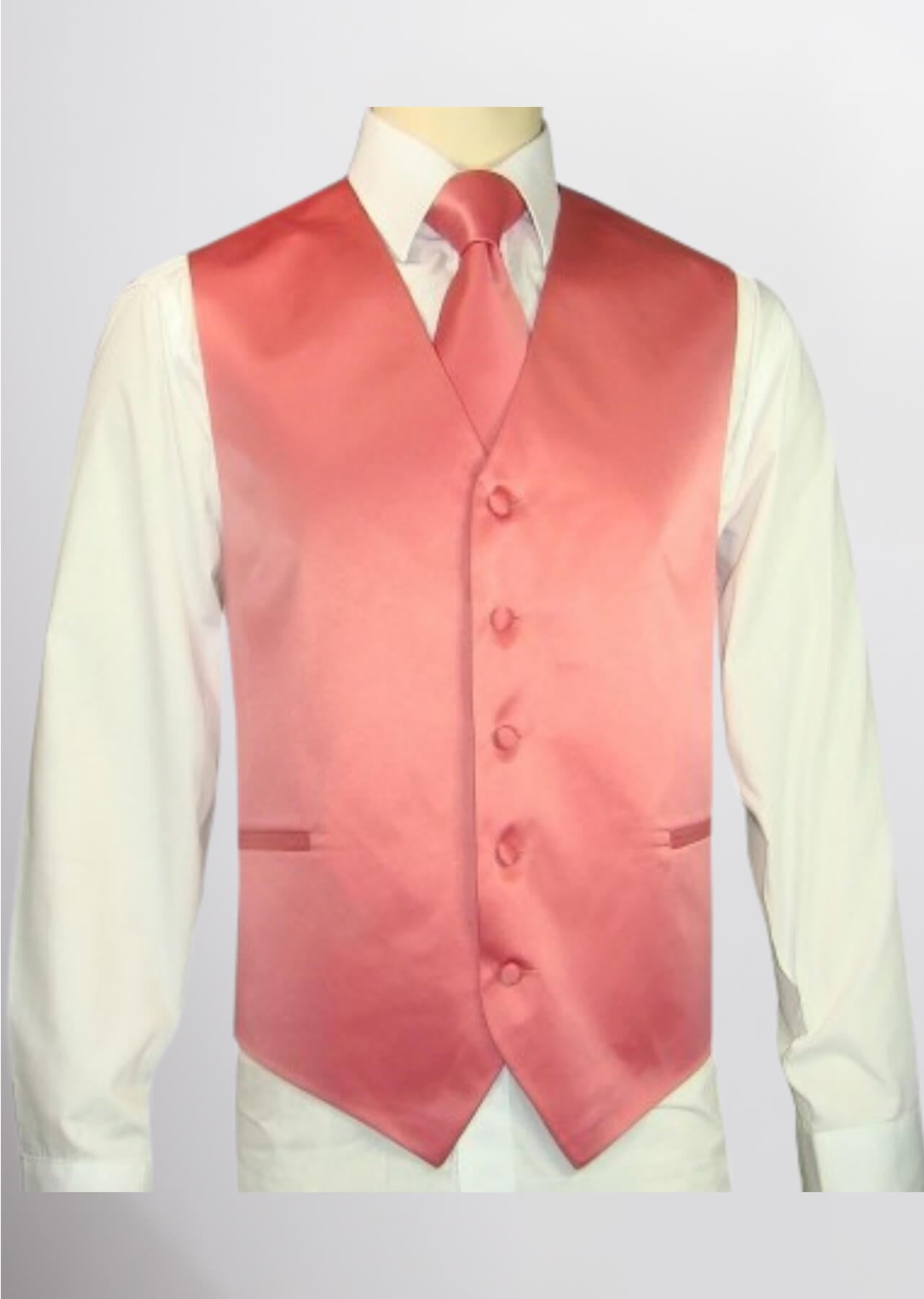 Men's Satin Solid Vest (Coral)