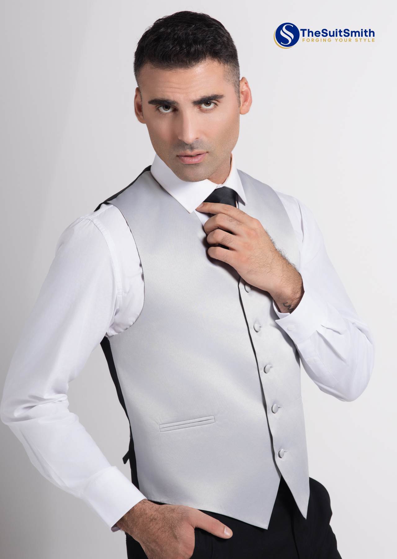 Men's Satin Solid Vest (Grey)