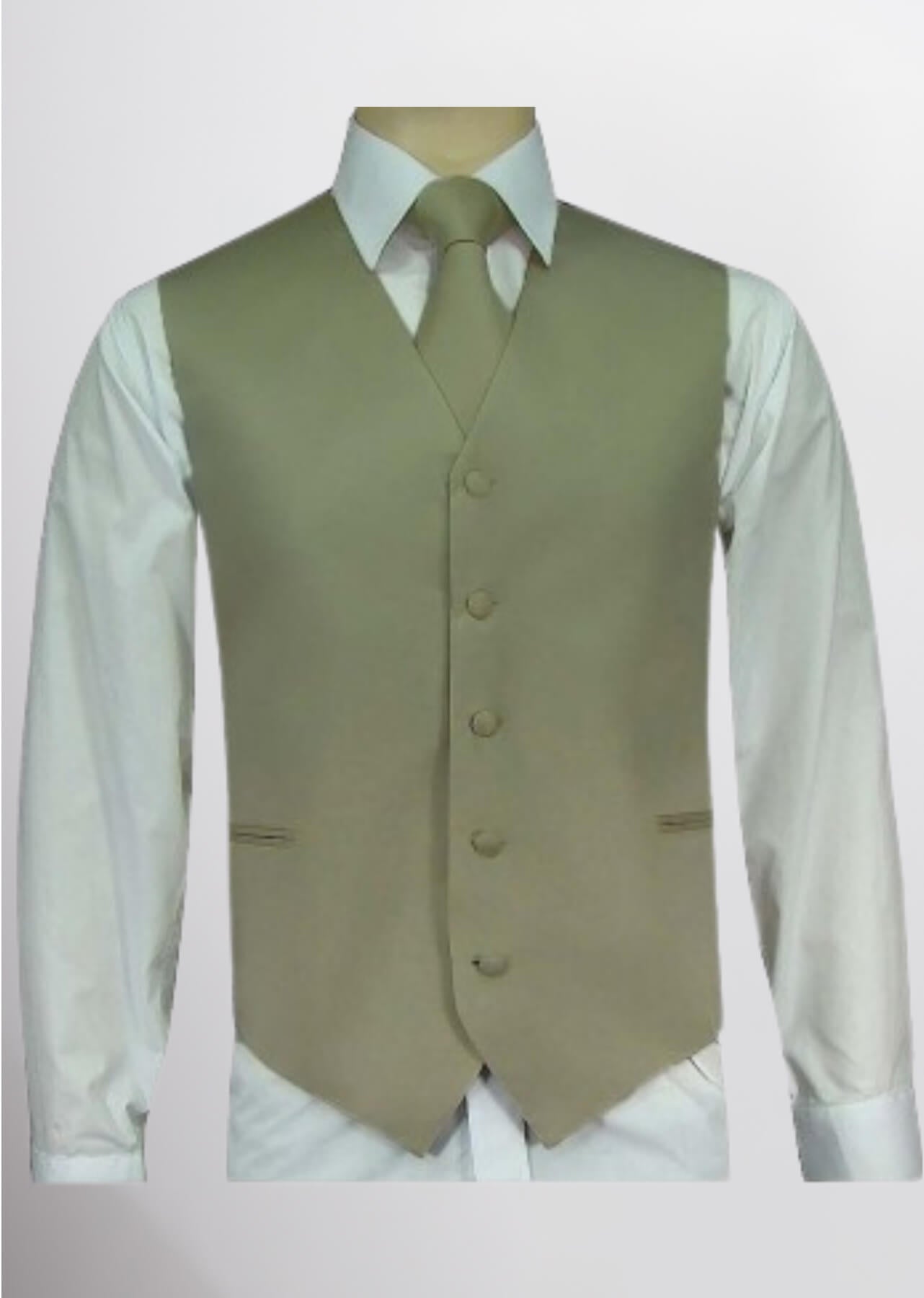 Men's Satin Solid Vest (Khaki)