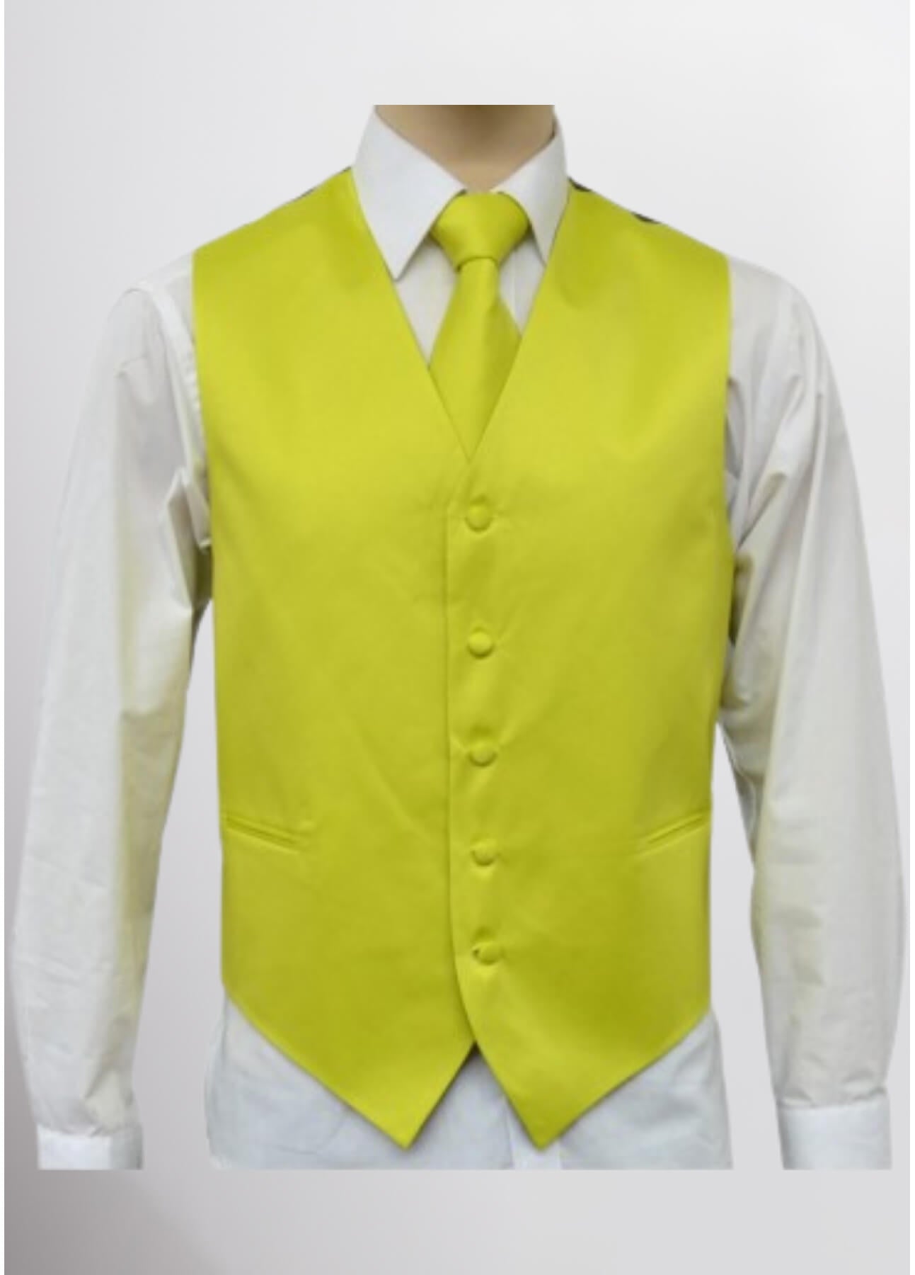 Men's Satin Solid Vest (Chartreuse Yellow)